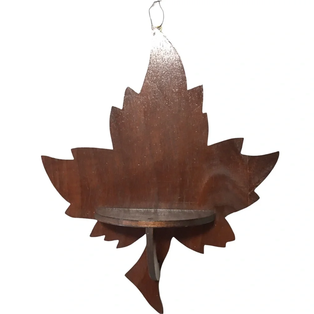 Vintage Handmade Wooden Maple Leaf Wall Floating Shelves - Brown Set of 2